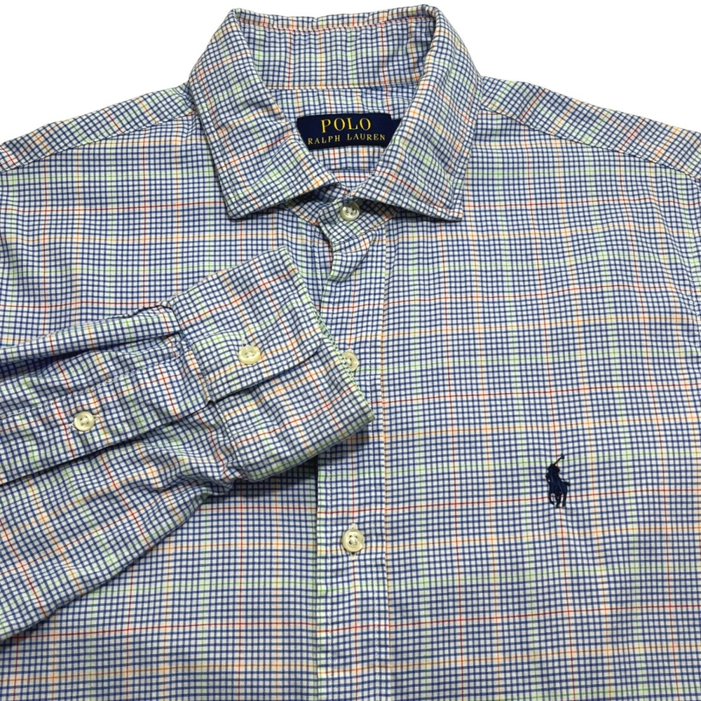Polo Ralph Lauren Plaid Small Check Shirt XL Blue Green Orange Medium Button Up